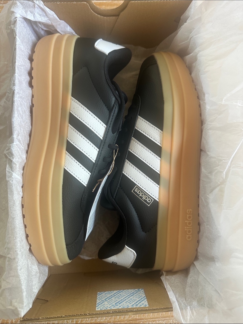 Adidas VL Court Bold Black Sneakers with White Stripes and Gum Platform Sole - Picture 4 of 5